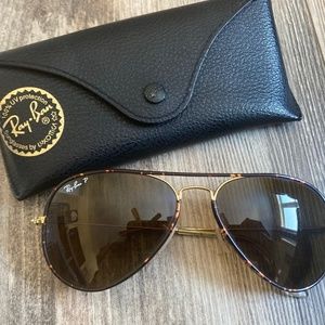Ray-Ban Polarized Tortoise Shell & Gold Aviators with Case